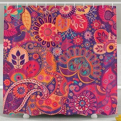 Amazon Com Water Repellent Shower Curtain Red Paisley Pattern