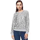 Anna-Kaci Women's Glitter Sequin Sweatshirt Long Sleeve Pullover Tops with Ribbed Cuffs
