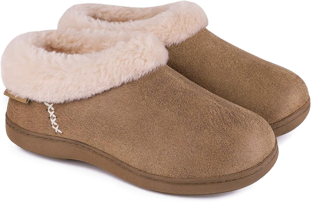 EverFoams Women's Micro Suede Slippers with Fuzzy