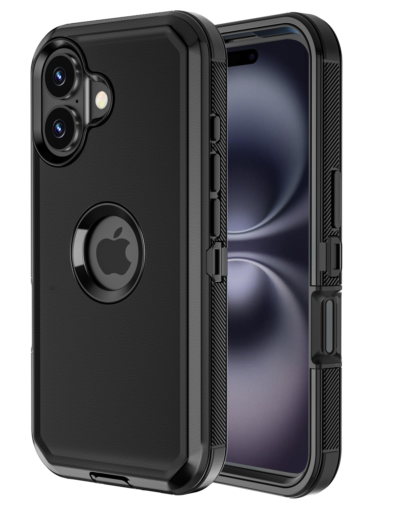 Photo 1 of Jiunai for iPhone 16 Case Heavy Duty Shockproof Drop Protection Dustproof Screenless Dual Layer Rugged Tough Phone Cover for iPhone 16 6.1'' Men Women - Black