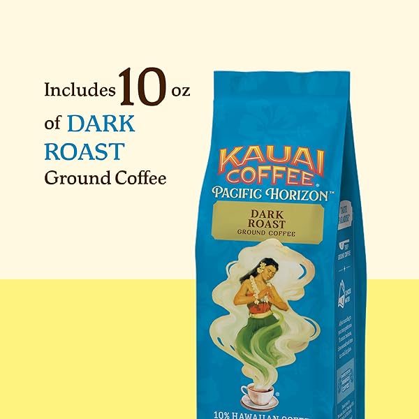 KAUAI COFFEE GROUND COFFEE – SMOOTH, RICH, DARK ROAST – NUTTY NOTES WITH CHOCOLATE OVERTONES – ARABICA COFFEE, 10% HAWAIIAN WITH NO BITTERNESS – KOLOA ESTATE, 1 PACK OF 10OZ