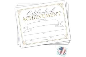 HADLEY DESIGNS Certificate of Achievement Awards - 25 Award Certificates of Completion Paper for Printing, Gold Student of The Month Diploma for Achievement