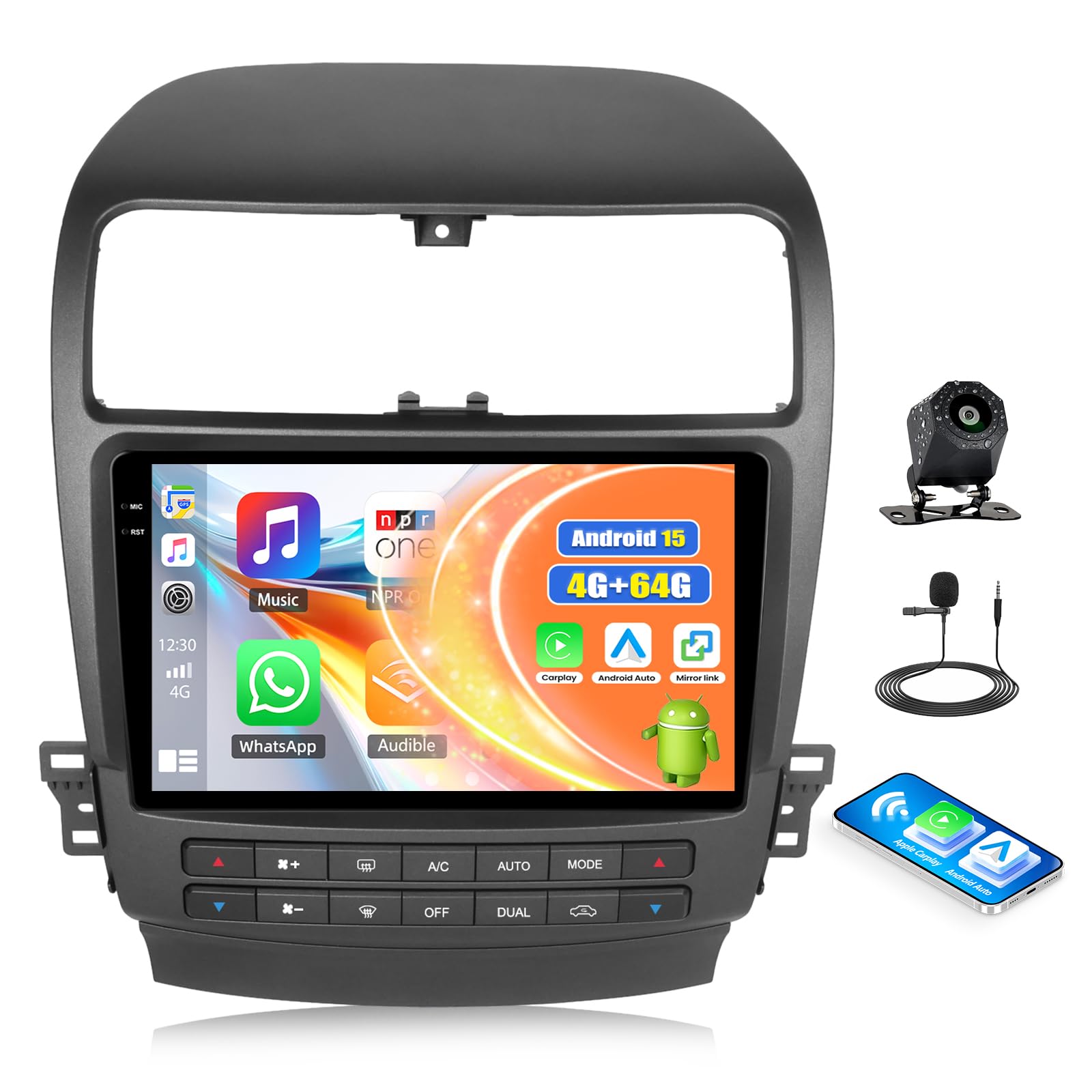 Photo 1 of [4G+64G] Android 15 Car Radio for Honda Acura TSX 2003-2008/Inspire 4 2003-2007 with Wireless CarPlay Android Auto,9 inch Touchscreen Car Stereo with WiFi,GPS,Bluetooth,FM/RDS SWC EQ+Backup Camera