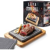 Artestia Steak Stone Set, 2PCS Natural Granite Stones, 8.46 x 6.49 in | Hot Stone Cooking Set with Bamboo Trays for Tabletop Sizzling Steak, Meat, Seafood &amp; Vegetables, Restaurant-Style Dining