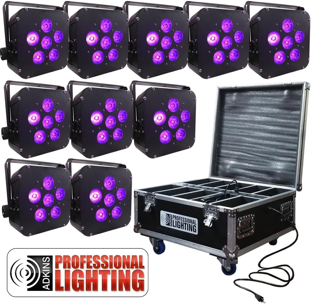 LED Battery Powered Wireless DMX - 16 Hour - 10 Lights w/Case - 6x6W RGBAW+UV - Wedding Up Lights