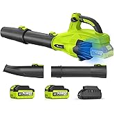 Leaf Blower Cordless with 2 * 4.0ah Battery and Fast Charger,KJBAO 21V Brushless Battery Powered Blower,Electric Blowers with 650CFM&170MPH&6 Speeds,Lightweight Blower for Lawn Care,Car, Yard, Patio
