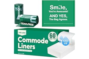 Commode Liners with Absorbent Pads, Tear-Free Leak-Proof Bedside Commode Liners, Universal Disposable Commode/Bed Pan Liners 
