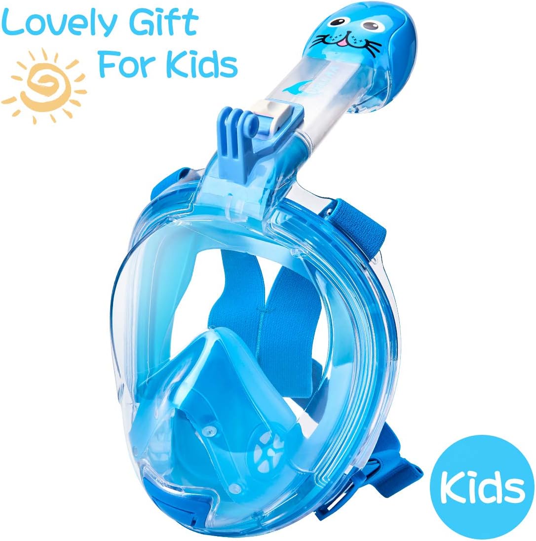 VELLAA Snorkel Mask Full Face for Kids and Adults, Dry Top Set Anti-Fog Anti-Leak 180 Panoramic Large View Free Breath with Detachable Camera Mount, Adjustable Head Straps Foldable Snorkeling Mask