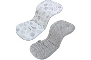 LAT LEE AND TOWN Baby Stroller Cushion,Soft Minky Dotted and Printed Stroller Seat Liner-Reversible Universal Breathable and Soft Newborn Stroller Pad, Cotton Infant Car Seat Insert-82x37cm,1 Pack(Gray Leaves)