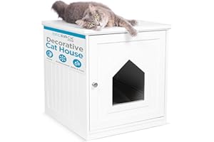 INTERNET'S BEST Decorative Cat House & Side Table, Nightstand, Pet Crate, Hidden Litter Box Enclosure, Multi-Functional Kitty Furniture, Hiding Spot, Wooden Cabinet for Cats, Kitten Home - White