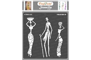 CrafTreat African Tribal Stencils for Painting on Wood, Wall, Tile, Canvas, Paper, Fabric and Floor - Tribal Family - 6x6 Inches - Reusable DIY Art and Craft Stencils - African People Stencil