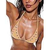 SOLY HUX Women's Grommet Eyelet Halter Bikini Top Tie Backless Swim Tops Beach Wear