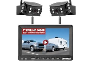 BIGJADE Wireless Backup Camera - Rv Backup Camera with HD 7" Monitor - Dual Back Up Camera Systems for Truck - IP69 Waterproof Rv Camera with DVR, Night Vision for Rv, Truck, Trailer and Camper