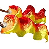 LZCSXON 1 Pair(Left+Right) Belly Dance Fan Artificial Silk Bamboo Fans,Colorful Dancing Fabric Fans,Long Folding Belly Dance Fans for Dancing,Length 180cm Width 90cm.