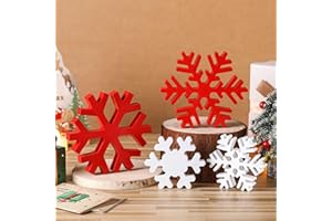 Blulu 4 Pcs Winter Wooden Snowflakes Decor Tabletop Decorations Christmas Snowflake Signs Winter Wooden Xmas Standing Table Sign Christmas Fireplace Decoration for Party Birthday(Red and White)