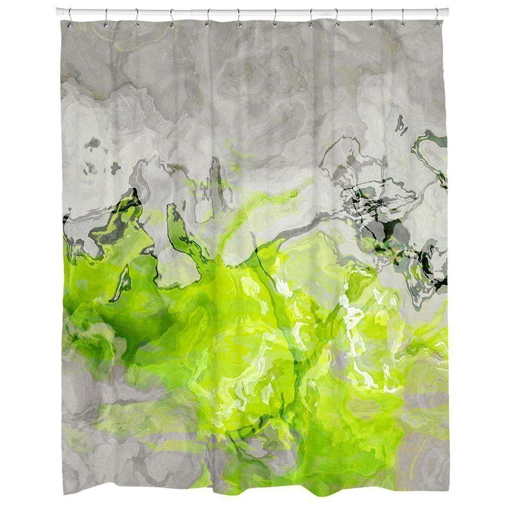 Contemporary shower curtain in lime green and warm gray