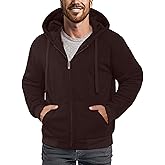 ZeroStage Heavyweight Full Sherpa Fleece Lined Hoodies for Men Zip Up Jacket, Winter Thick Sweatshirt