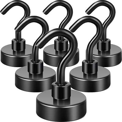 Neosmuk Black Magnetic Hooks Heavy Duty Pack of 6 with Hook NdFeB