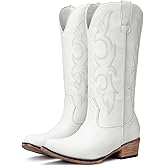 Choiran Cowboy Boots for Women - Embroidered Cowgirl Boots Western Mid Calf Fashion Chunky Heel Pointed Toe Country Boot