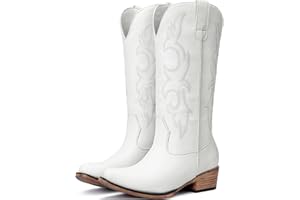 Choiran Cowboy Boots for Women - Embroidered Cowgirl Boots Western Mid Calf Fashion Chunky Heel Pointed Toe Country Boot