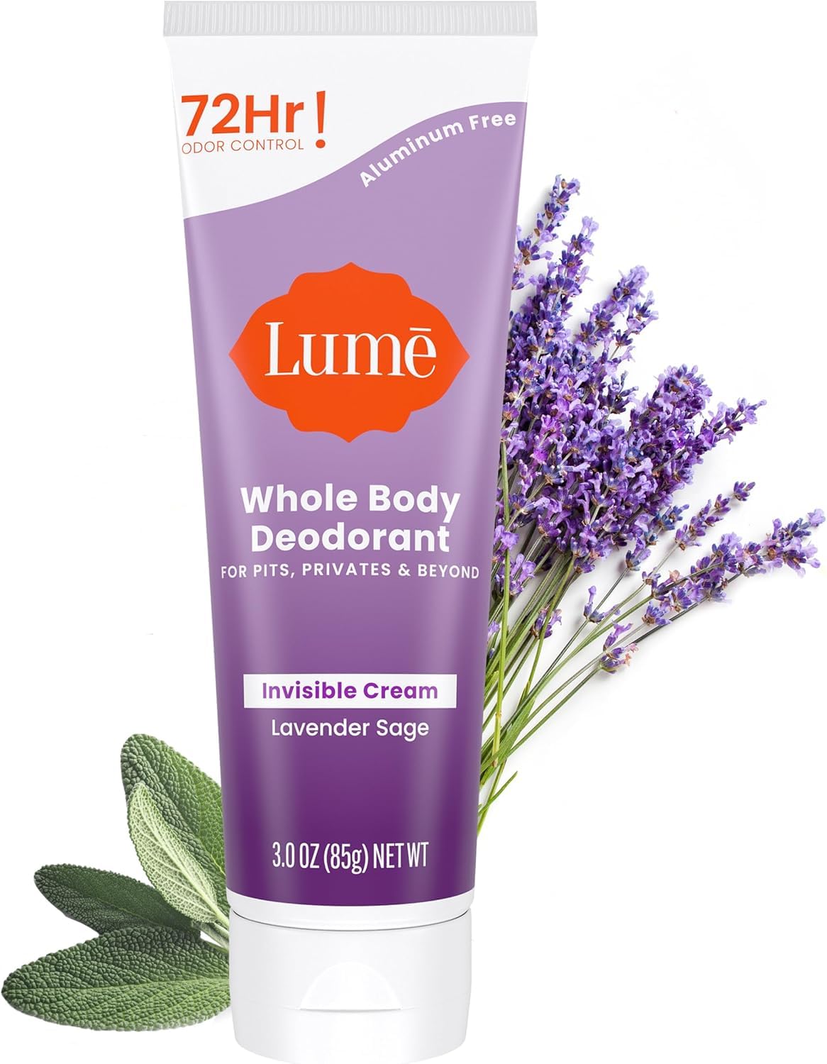 Photo 1 of Lume Whole Body Deodorant - Invisible Cream Tube - 72 Hour Odor Control - Aluminum Free, Baking Soda Free, Skin Safe - 3.0 ounce (Lavender Sage)