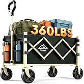Ficartli Collapsible Wagon with Wheels, 360LBS Tool-Free Black Folding Cart | Removable 600D Liner, Compact Storage and Quick Setup for Camping, Garden, Grocery Trips, Sports and Daily Hauling