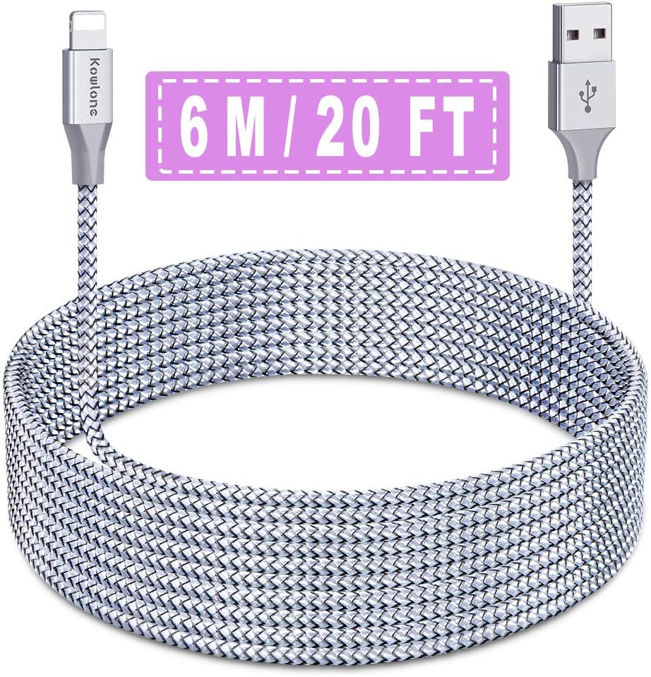 Phone Charger Cord 20FT/6M Cable Charging Cords Long USB Charging & Syncing Cable Durable Braided Nylon Cord Fast Charging Powerline Cable Compatible with Phone 11 Pro/11 /X /8/8Plus /7/7 Plus /6S /6S
