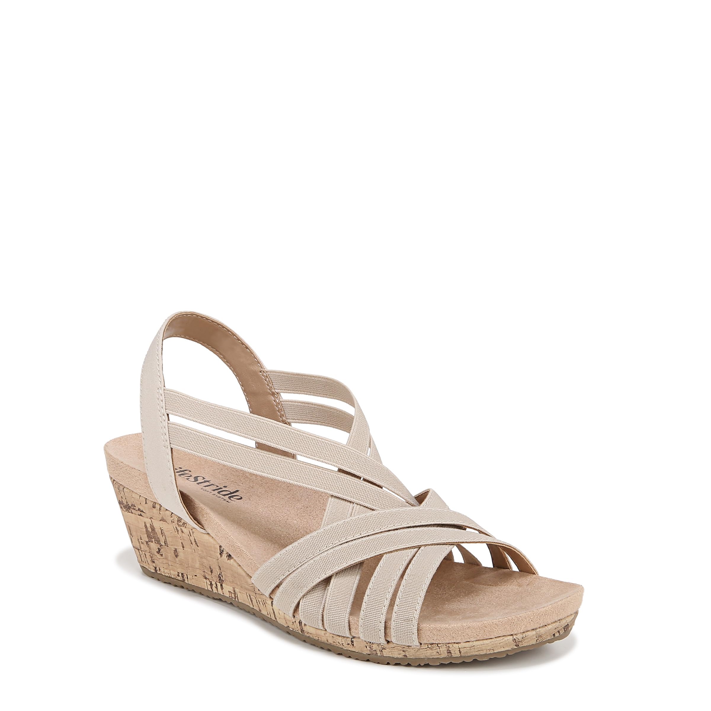 LifeStride Womens Mallory Strappy Wedge Sandals Almond Milk 9 W