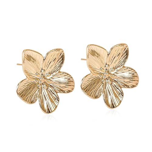 Vintage Dangle Flower Statement Earrings - Floral Petal Earrings for Women & Girls - Boho Style Jewelry Gift (Gold)