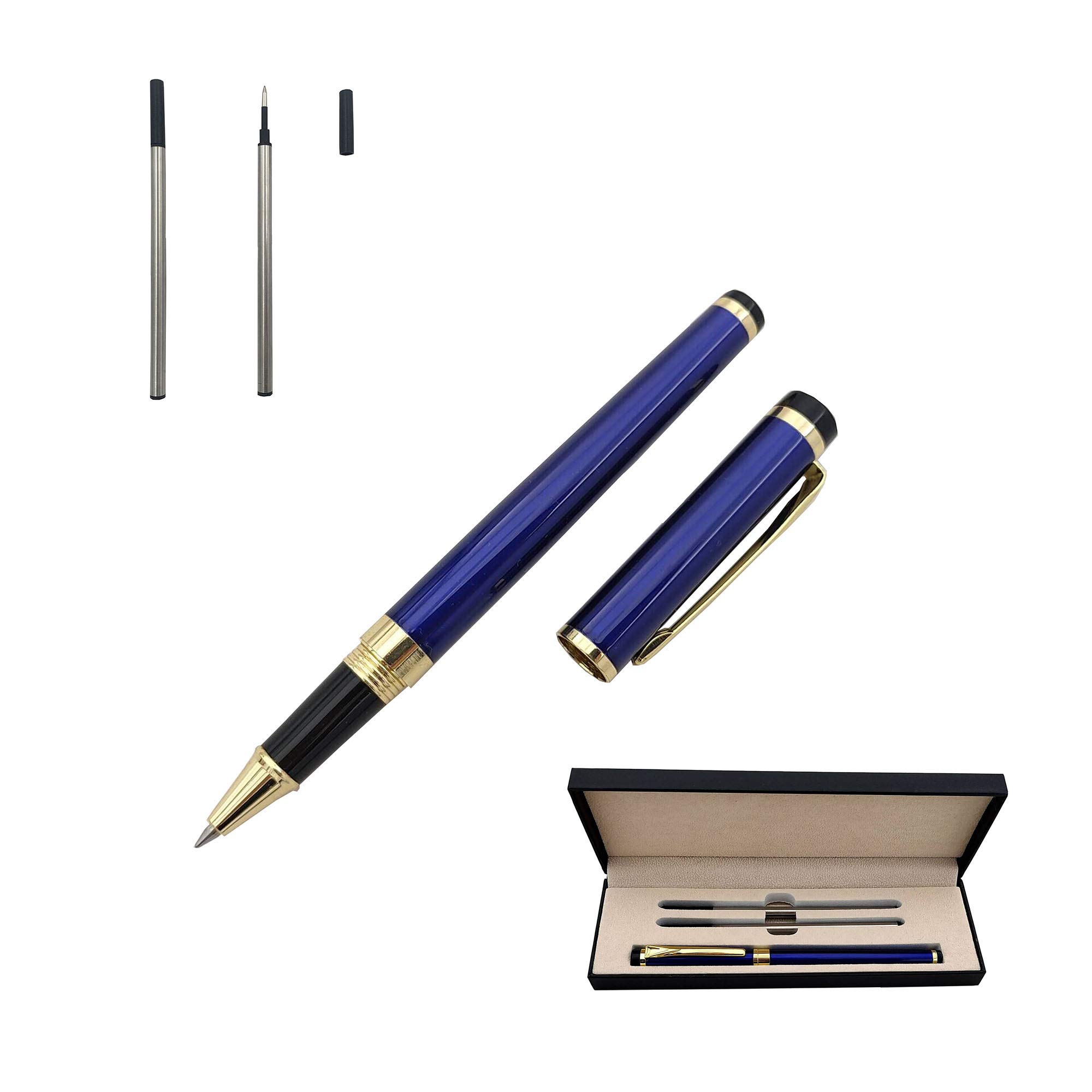 Accod Metal Ballpoint Pen Business Rollerball Pen Signature Pen with Two 0.5MM Black Universal Pen Refills,Gift Pen for Colleagues and Family,Gift Boxed (Blue)