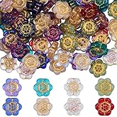 SUNNYCLUE 1 Box 100Pcs Glass Flower Beads Bohemian Spacer Beads Bulk Gold Metal Enlaced Cherry Blossom Charms Floral Loose Spacers for Jewelry Making Bracelet Necklace Earring DIY Crafts 13x14x4.5mm