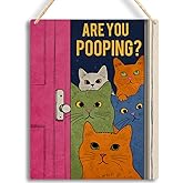 Are You Pooping - Funny Bathroom Cat Wall Art - Funky Witty Cat Print Wooden Hanging Bathroom Sign - Humorous Cats Wall Decor for Toilet Restroom, 8x10 Inches -C02