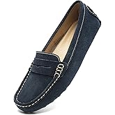 Osslue Women's Suede Leather Casual Penny Loafers Retro Ladies Moccasins Driving Mocs Comfort Slip-On Fashion Boat Shoes Classic Flats