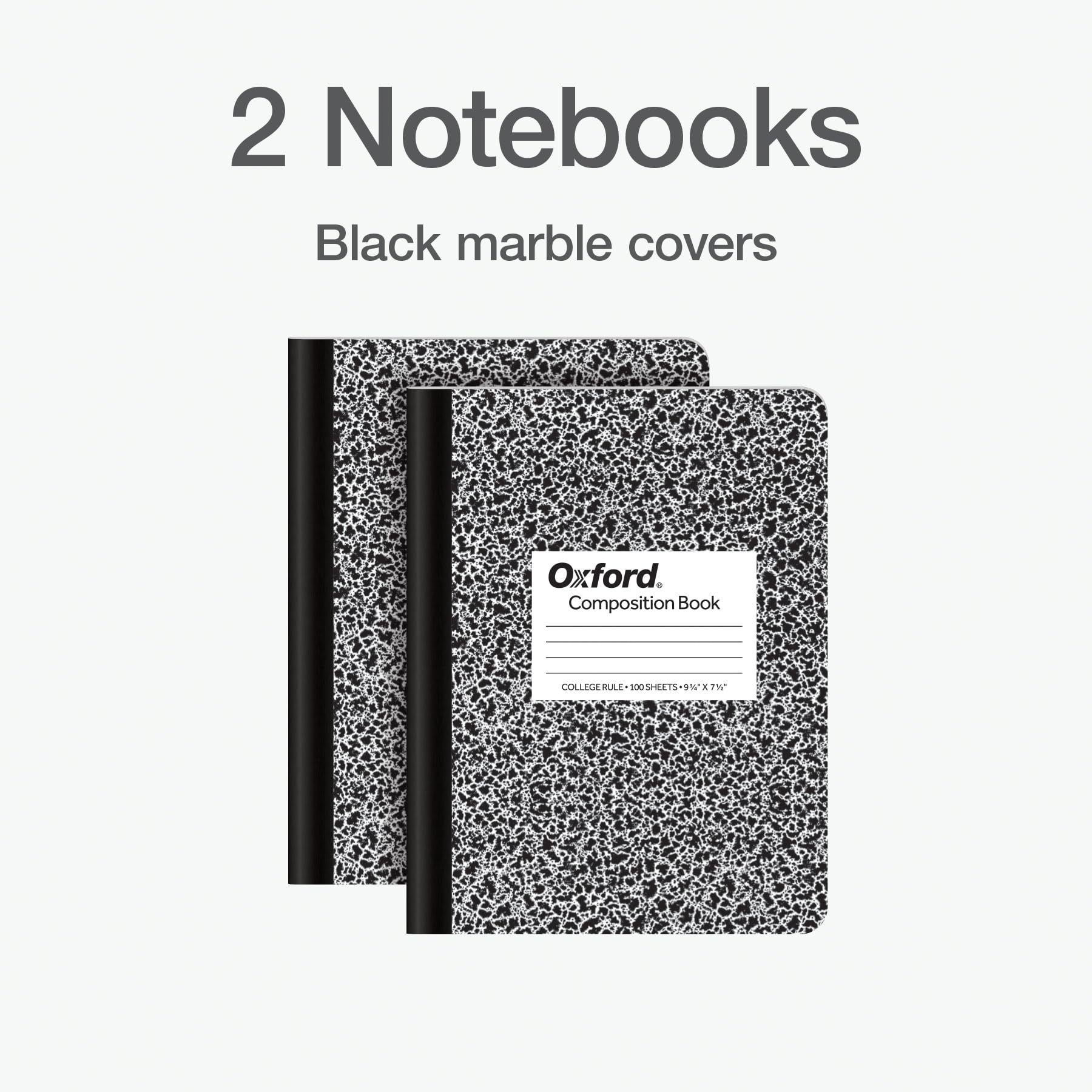 Oxford Composition Notebooks, 9-3/4 x 7-1/2 Inch School Journals, College Ruled Paper, Black Marble Covers, 100 Sheets per Book, 2 Pack (1002515)