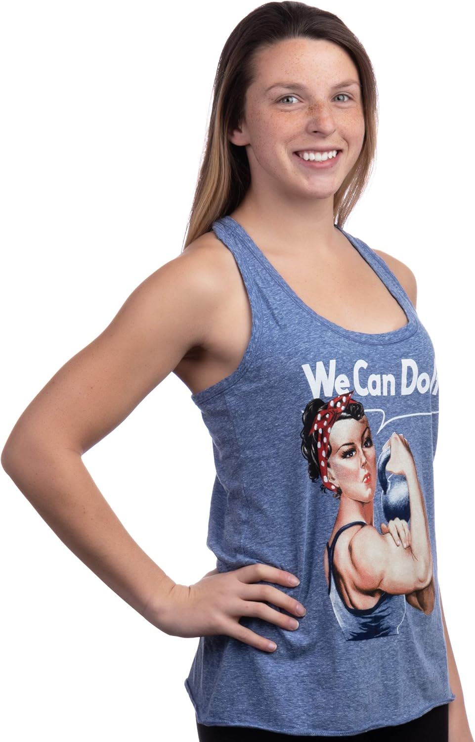 Ann Arbor T-shirt Co. Rosie The Lifter | Cute Workout Exercise Lifting Women Kettlebell Racerback Tank: Clothing