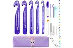 HOBEKOEE 43 Pcs Large Crochet Hooks Set,12mm 15mm 18mm 20mm 25mm Large Crochet Hooks for Chunky Yarn,Plastic Crystal Smooth Big Crochet Needles for Handmade DIY Crochet with Storage Bag