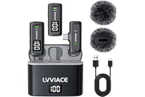 LVVIACE Wireless Lavalier Microphone for Phones with USB Type C Ports, 40 Hours of Battery Life with Transmitter Digital Disp