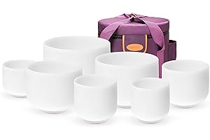 TOPFUND 6-14 inch 432Hz Set of 7 Crystal Singing Bowls with Heavy Duty Carrying Case and Singing Bowl Mallets