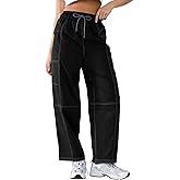 YIPINK Women’s Hiking Cargo Pants – Lightweight Wide Leg Outdoor Pants with 5 Pockets, High Waisted Drawstring Streetwear