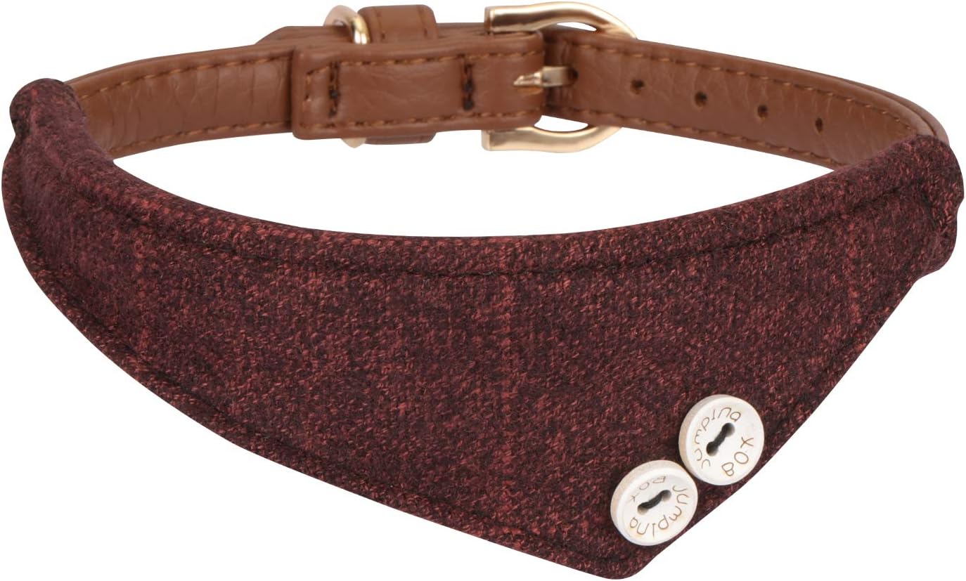 Hanko Bandana Style Leather Dog Collar, Cute Plaid Scarf for Cat Kitten Puppy Small Pet Adjustable Buckle Collar Outfits Accessories