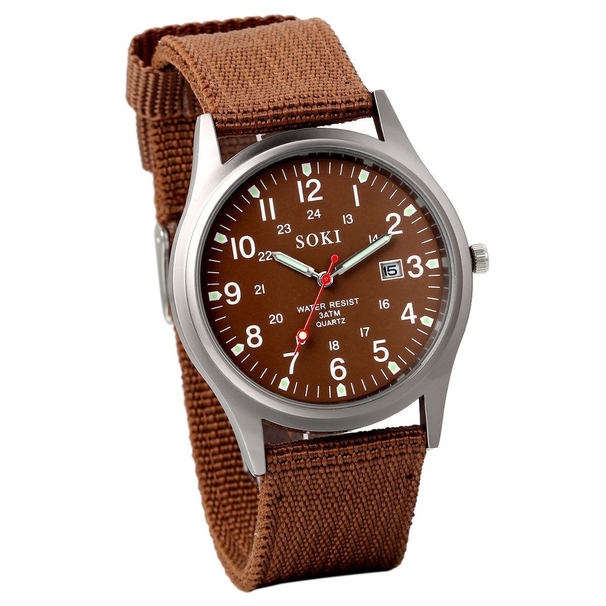 Jewelrywe Men's Coffee Dial Nylon Strap Quartz Wrist Watch