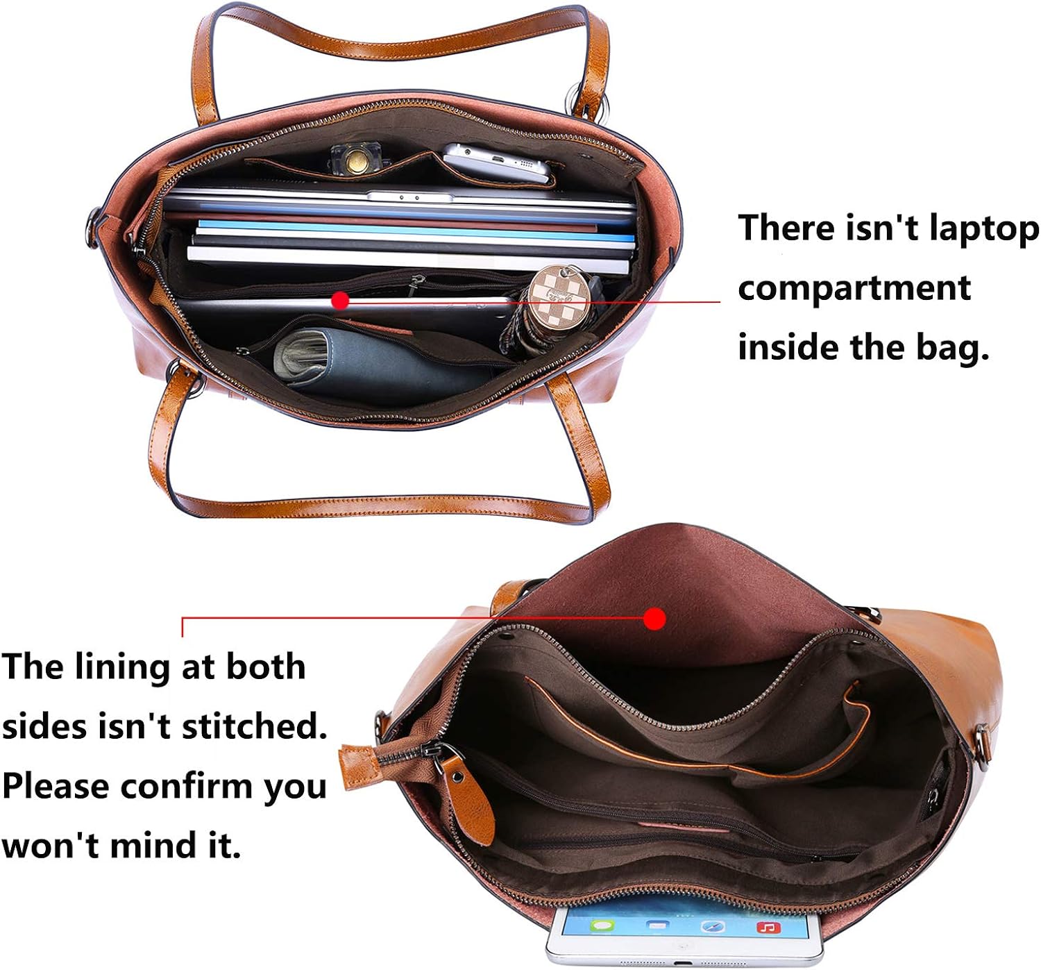 S-ZONE Women's Vintage 3-Way Genuine Leather Tote Shoulder Bag Handbag Fashion Handbag Messenger Bag (Brown)(Size: L) - Image 5