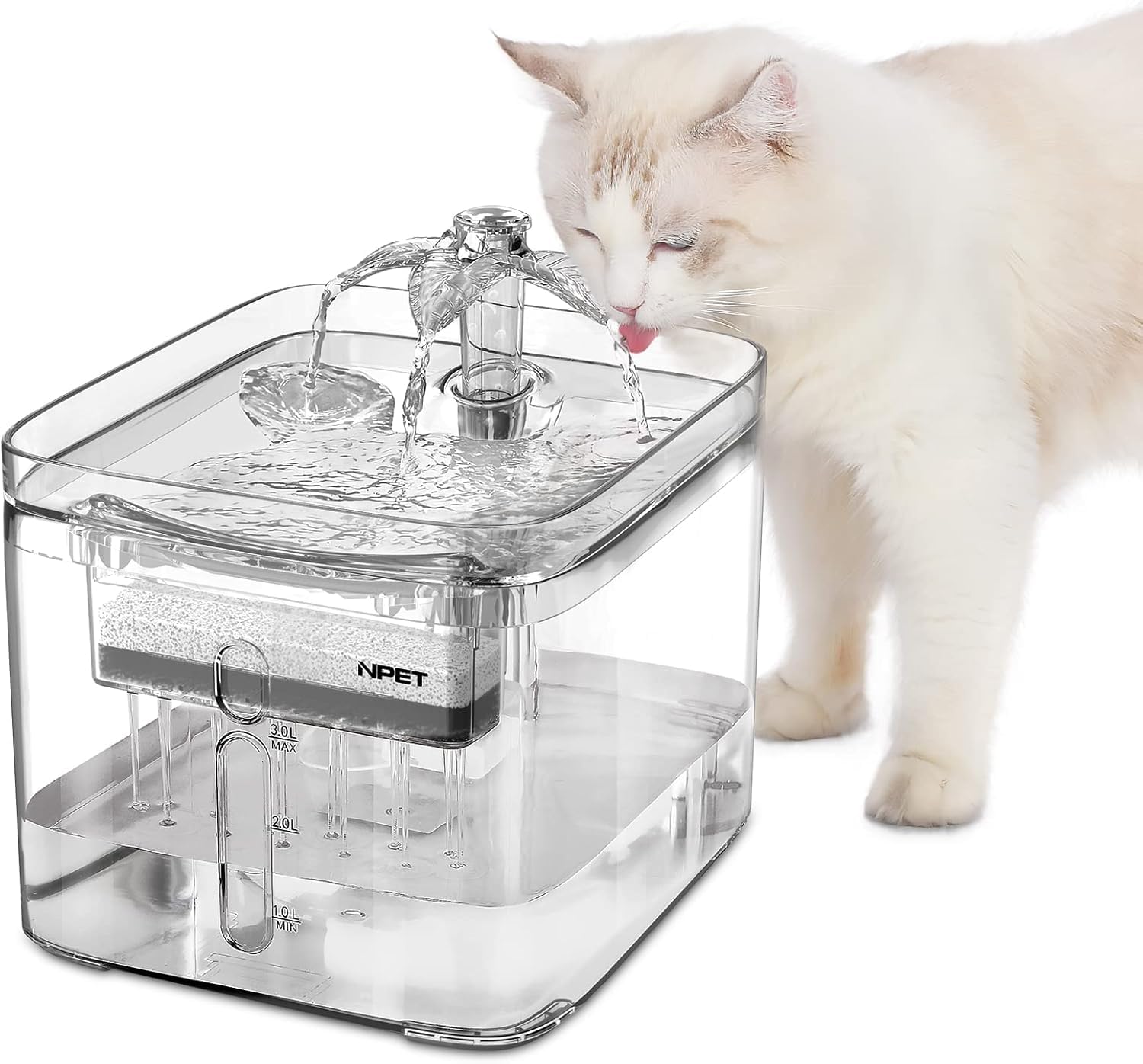 Photo 1 of ***UNTESTED/ UNKNOWN DAMAGES*** NPET Cat Water Fountain, 3L Automatic Pet Drinking Fountain Dog Water Dispenser with Quadruple-Action Filter (Polycarbonate (PC), Clear)