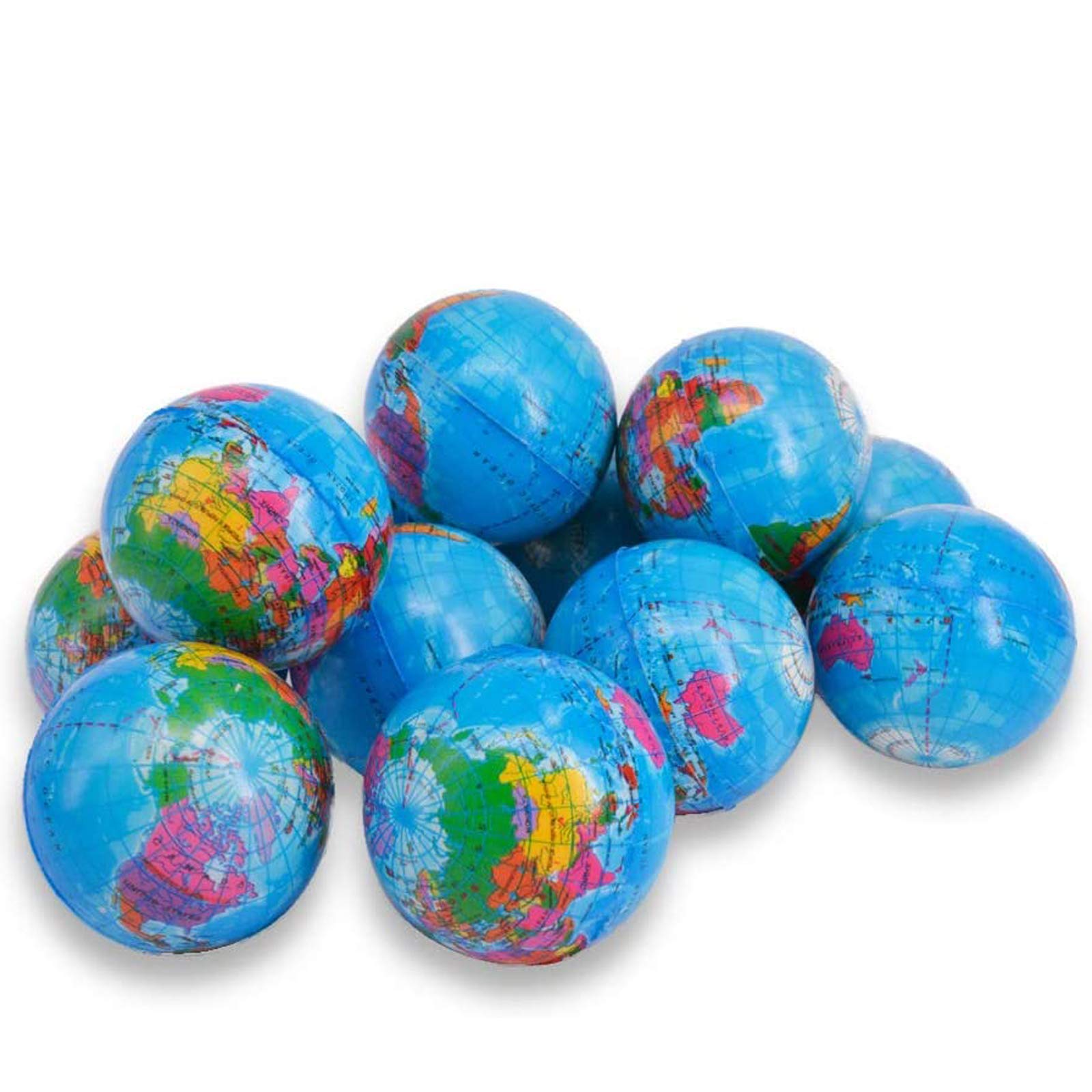 Photo 1 of Wang-Data 24 Pack Squeezable World Stress Balls for Mini World Globe Earth Ball - Pressure Relieving Health Balls Globe Pattern Balls (2.5" Inches)