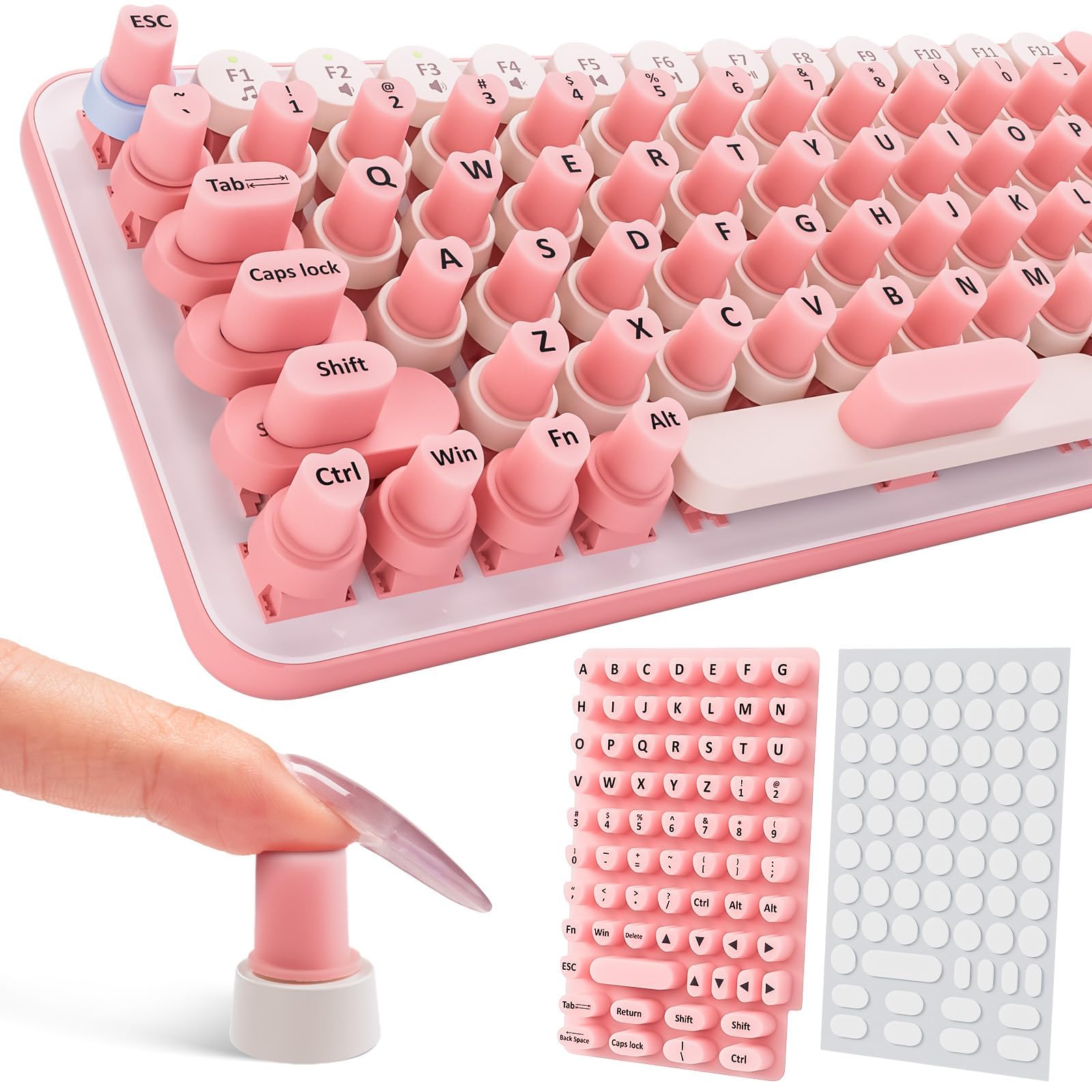 Photo 1 of **USED** 70PCS Raised Keyboard Stickers for Long Nails, Universal Nail Art Keyboard Bubbles, Self-Adhesive Keyboards for Long Nails, Comfortble Silicone Typing Keycaps for Office Girls Gaming - Pink
