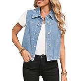 Sidefeel Women's Denim Vest Sleeveless Collared Crop Jean Vest Top Button Down Waistcoat