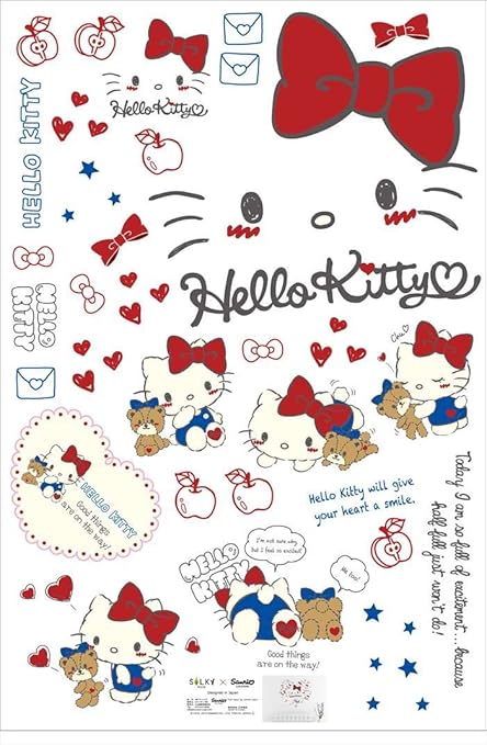 Amazon ウォールステッカー Hello Kitty 正規品 50 70cm 大版15新作 ハローキティ シルキーオリジナル商品 ホワイトデザイン レトロ ウォール ステッカー はがせる 壁紙 壁シール 子供にも安心 サンリオ Sanrio まいめろ ハローキティー Hallokitty ウォール