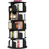 Besiost Rotating Bookshelf Tower, 5 Tier Wood Spinning Bookcase, Black | Revolving 360 Book Shelf Narrow Tall Bookcase, Vertical Turning Round Bookshelf Organizer, Corner Book Shelf for Small Space