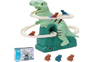 ARK MIIDO Dinosaur Chasing Race Track Game Set Slide Climb Stairs Toy Roller Coaster Toy with Music Educational Puzzle Playsets Gift for Toddler Kids Boys Girls Age 3 4 5 6 7 8