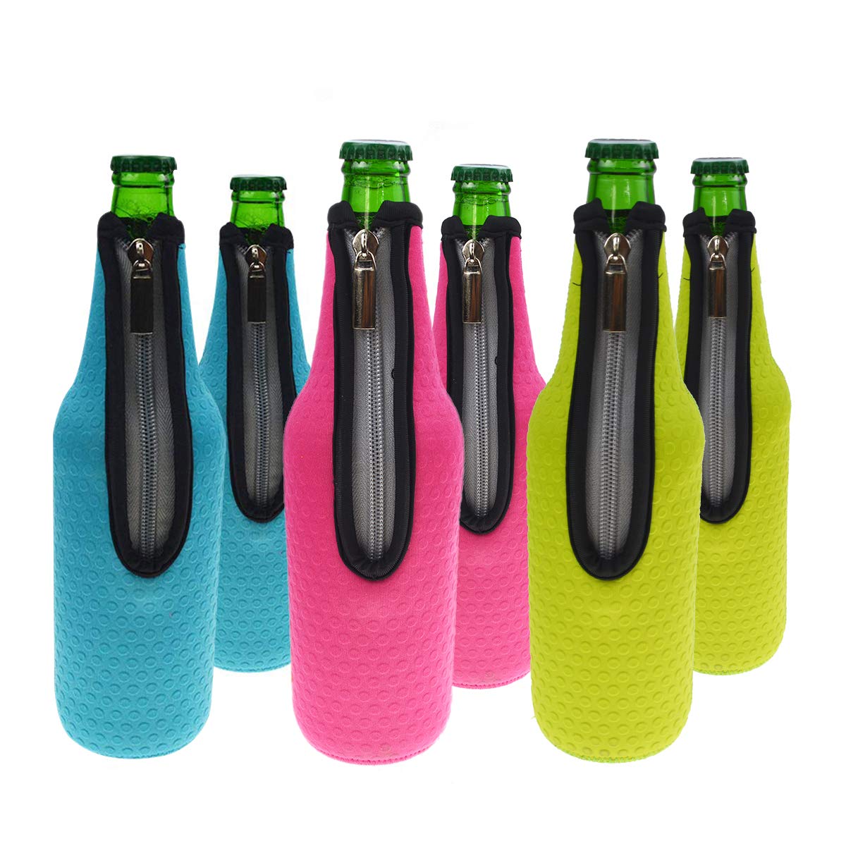 Orchidtent Neoprene Zipper Beer Coolers,Beer Bottle Sleeve,Beer Holder, 6 Pack 17.6Oz Insulated Beer Bottle Sleeve Case Carry Case for Bar, Birthday Party,Outdoor Activities, 500ML (6 Colors 2)